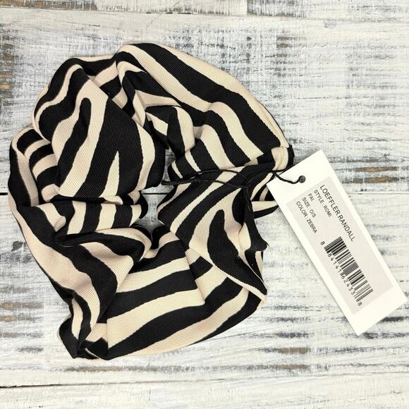 Loeffler Randall Zebra Print Hair Scrunchie Black Beige NWT - Picture 3 of 4